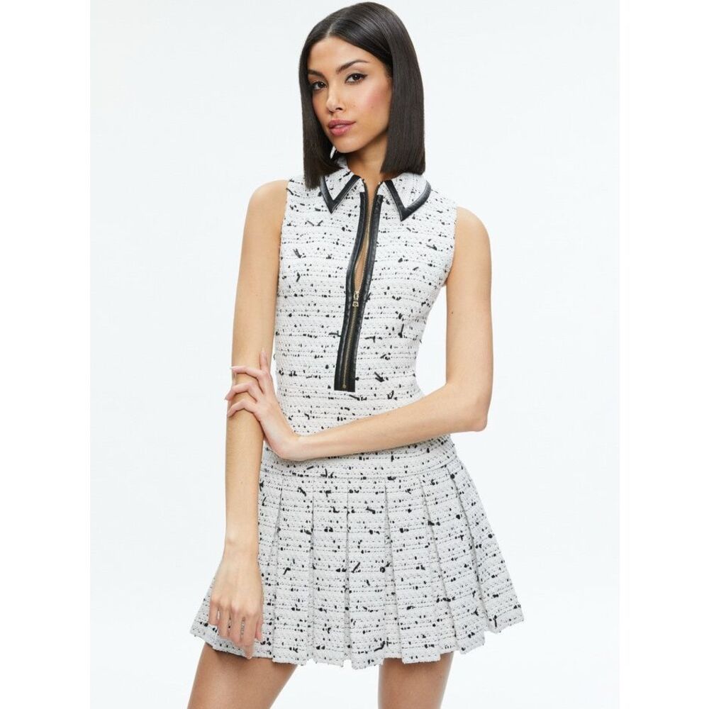 NWT ALICE + OLIVIA ELLIS TWEED BOX PLEAT DRESS SIZE 6 $495 - Picture 2 of 11